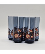Vintage Libbey Franco Poppies Blue Juice Glass Set Of 5 Pc 16oz 1970&#39;s - $59.39