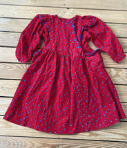 Vintage girl’s handmade corduroy dress size S red Blue Floral A6 - £12.63 GBP