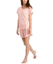 Alfani Womens Pocket T-Shirt &amp; Tulip-Hem Shorts Pajama Set,Satin Pink Size XL - £34.88 GBP