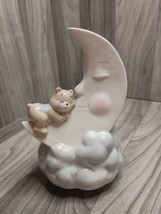 Bear Asleep on a Crescent Moon Nestled in Fluffy Clouds Porcelain Music ... - $28.05