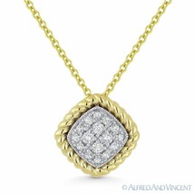 0.18ct Round Cut Diamond Pave Pendant &amp; Chain Necklace in 14k Yellow White Gold - £542.49 GBP