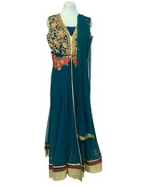 Indian Wedding/Party 4 PC Beaded/Embroidery Dress Women&#39;s Size XL Blue Teal - £116.10 GBP
