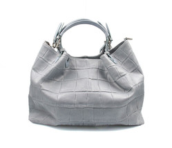 Croc Embossed Light Blue Leather Large Handbag Made In Italy - £86.78 GBP