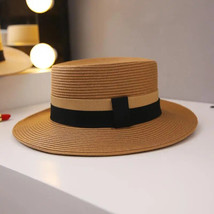 New Men’s Khaki Straw Boater Fedora Dress Hat (Size 56-58CM) - £18.98 GBP