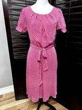 NY Collection Womens Pink Polkadot Chiffon Belted Short Sleeve Midi Dress LP NWT - £22.15 GBP