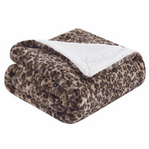 Reversible Leopard Brown Faux Rabbit Fur and Sherpa Throw Blanket - £34.65 GBP
