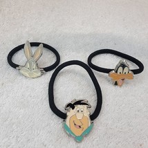 Vintage Bugs Bunny Fred Flintstone Daffy Duck Hair Ties Bands Pony Tail 1990&#39;s - £11.13 GBP