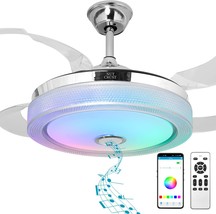 Nutcrust Retractable Ceiling Fan With Light And Bluetooth Speaker, 6 Speeds - £236.25 GBP