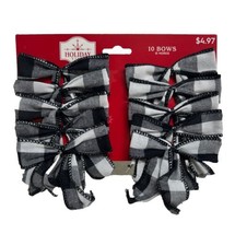 Holiday Time 10pc White/Black Buffalo Plaid Small Christmas/Wedding Ribb... - $7.91