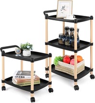 3-Tier Mobile Plastic Utility Cart W/Wheels,Commercial Food Service Roll... - £45.55 GBP