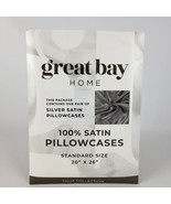 Great Bay Home Silver Color Satin Standard Size 20x26&quot; Pillowcases 2-Pac... - £15.49 GBP