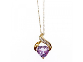 10 K YELLOW GOLD AMETHYST &amp; DIAMONDS &quot;HEART&quot; CHAIN WITH PENDANT - $4,460.46 MXN