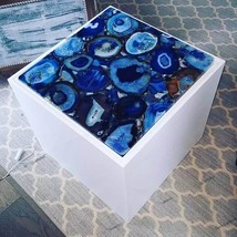 15&quot; Exclusive Square Blue Agate Table Top Gemstone Modern Arts Luxury Fu... - $343.51