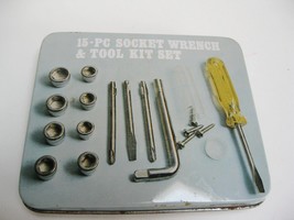 mini  Socket Wrench/screwdriver Tool Kit 15 pc in case complete good con... - $9.97