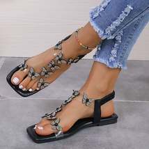 Rhinestone Butterfly Flat Sandals - £19.87 GBP