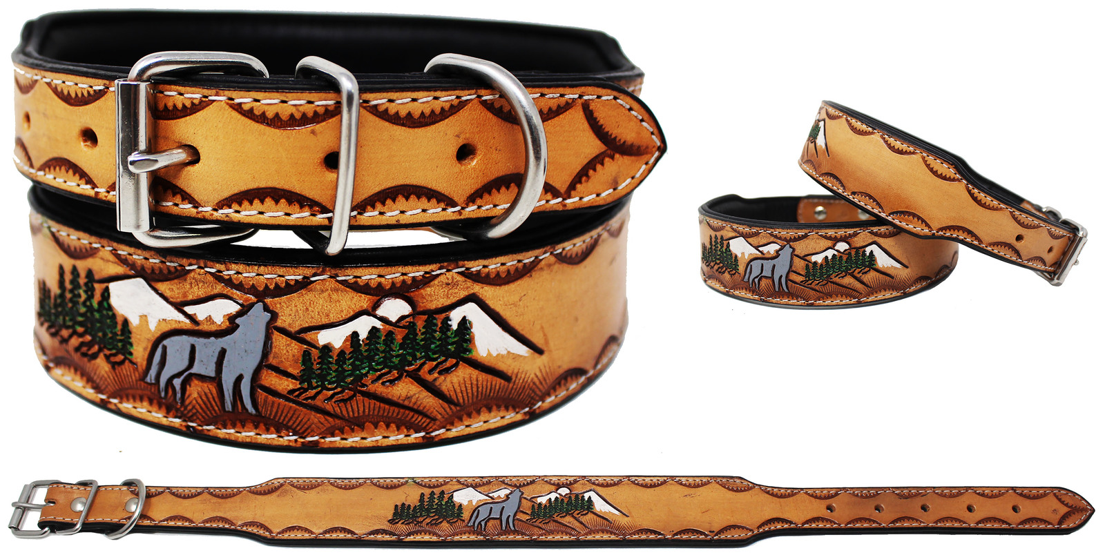 Challenger 100% Cow Leather Dog Collar Heavy Duty Padded Hand Paint Dog Collar Item image 3