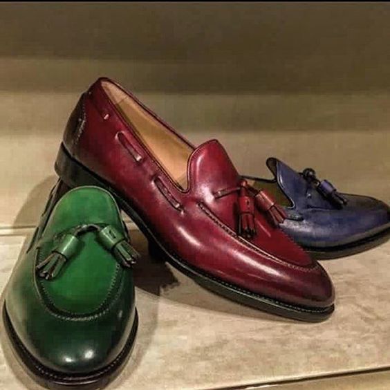 Primary image for Customize Different Color Tassel Loafers Apron Toe Premium Leather Formal Shoes