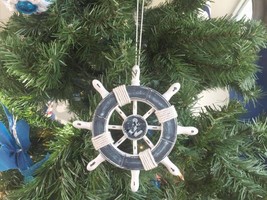 [Pack Of 2] Rustic Dark Blue and White Decorative Ship Wheel With Anchor Christm - £38.41 GBP