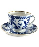 Imperial Porcelain Colbalt Lace Fern Feather Lomonosov Tea Cup &amp; Saucer - $47.90 CAD