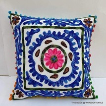 vintage Embroidered Suzani Pillow Cover bohoThorw Pillow cover 16x16 inches gift - $21.99