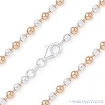 3.1mm Ball &amp; Faceted Bead Chain Necklace Italy 925 Sterling Silver 14k Rose Gold - £54.08 GBP+