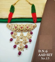 Gold Plated Choker AD CZ Necklace Earrings Jewelry Chic Set Kundan Rajasthani - £16.33 GBP