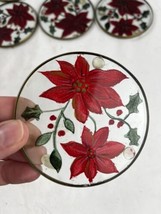 Set of 8 Poinsettia &amp; Holly Glass Coasters with Metal Rims - Holiday Accessories - £6.31 GBP