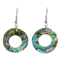 Unique Round Circular Frame Abalone Shell Dangle Earrings - £11.30 GBP