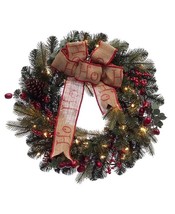 PULEO 24&quot; Prelit Premium Decorated Wreath with 35 Clear Incandescent lig... - £23.50 GBP