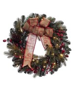 PULEO 24&quot; Prelit Premium Decorated Wreath with 35 Clear Incandescent lig... - £23.97 GBP