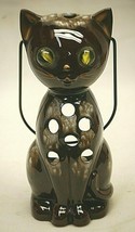 Inarco Redware Drip Halloween Cat Yellow Marble Eye Lantern Votive Candl... - £39.44 GBP