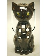 Inarco Redware Drip Halloween Cat Yellow Marble Eye Lantern Votive Candl... - £38.93 GBP