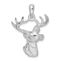 REAL Sterling Silver Polished 6 point Buck Deer Head Profile Pendant - $92.10