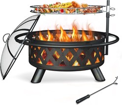 Amopatio Outdoor Fire Pit, 30&quot; Large Outdoor Wood Burning Fire Pits,, Picnic. - £92.40 GBP