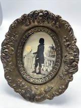 Picture Frame Ornate Metal Brass Oval 106 Silhouette Colonial Man 5.25&quot; Vintage - £46.99 GBP