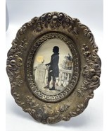 Picture Frame Ornate Metal Brass Oval 106 Silhouette Colonial Man 5.25&quot; ... - £46.07 GBP