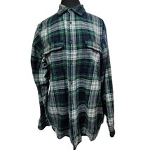 Green Plaid Flannel Button Up Shirt Size Large - £19.47 GBP