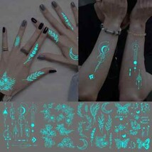 4PCS Blue Luminous Temporary Fake Tattoo Sticker Butterfly Flower Rose Moon - $18.99
