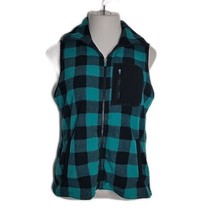 Chaps Women&#39;s Zip Up Collared Vest ~ Sz PM ~ Green Plaid ~ Sleeveless - $31.49