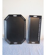 Vtg Unpainted Toleware Black Cutout Nesting Metal Serving Trays 21 x 9 2... - £38.80 GBP