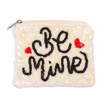 Seed Bead and Sequin &quot;Be Mine&quot; Hearts Zippered Coin Pouch - $18.81