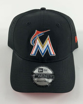 Miami Marlins Strapback Baseball Hat New Era 9Twenty Black Ajustable - £19.38 GBP