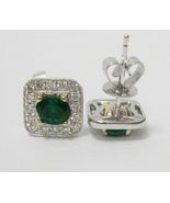 2.20Ct Round Cut Green Emerald Diamond Halo Stud Earrings 14K White Gold Finish - $76.85