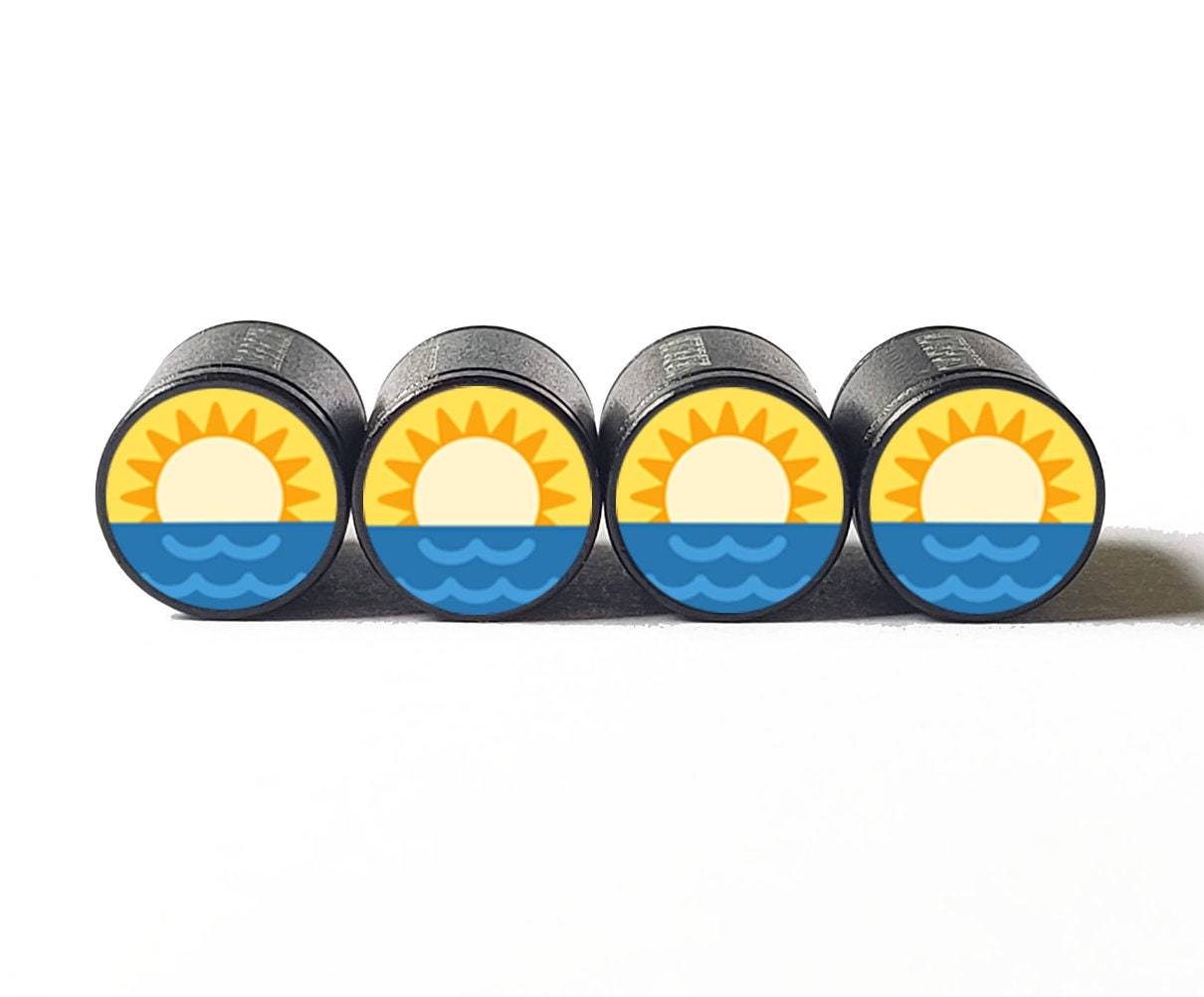 Primary image for Sunrise Sunset Emoji Tire Valve Stem Caps - Black Aluminum - Set of Four