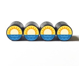 Sunrise Sunset Emoji Tire Valve Stem Caps - Black Aluminum - Set of Four - £12.57 GBP