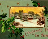 Holly And Cabin Scene Christmas Joys Be Thine Embossed 1905 UDB Postcard... - $6.88