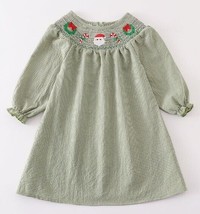 NEW Boutique Christmas Santa Smocked Embroidered Gingham Long Sleeve Dress - £10.70 GBP