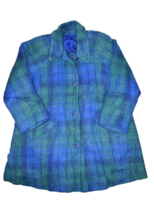 Vintage Donegal Design Mohair Wool Coat Womens 2XL Blue Green Plaid Button - £87.41 GBP