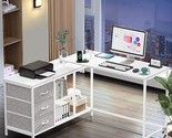 L Shaped Desk With Power Outlets, Computer Desk With Drawers &amp; Shelves, ... - $222.99