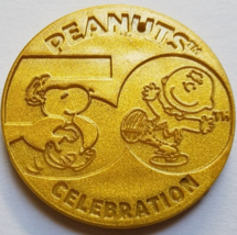Peanuts 50th Celebration McDonald 2000 Plastic Golden 1-5/8&quot;  Token - £2.33 GBP